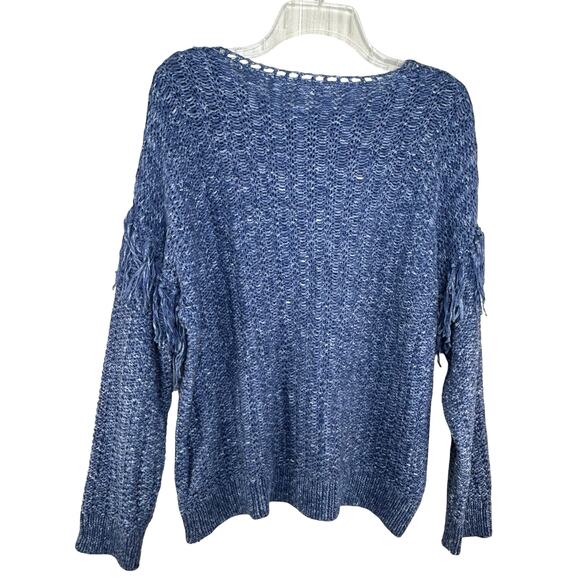 Ulla Johnson Blue Fringe Sweater Size M Arquette Boho Casual 100% Cotton - Picture 2 of 9